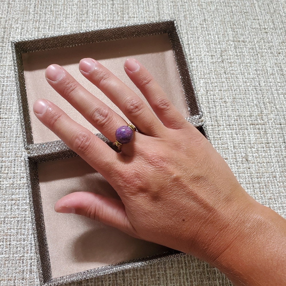 Purple Turquoise and Gold Plated Sterling Ring - Picture 2 of 8